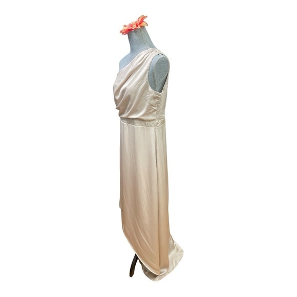 TFNC Bridesmaid satin one shoulder maxi dress with wrap skirt in champagne brown - Picture 4 of 11